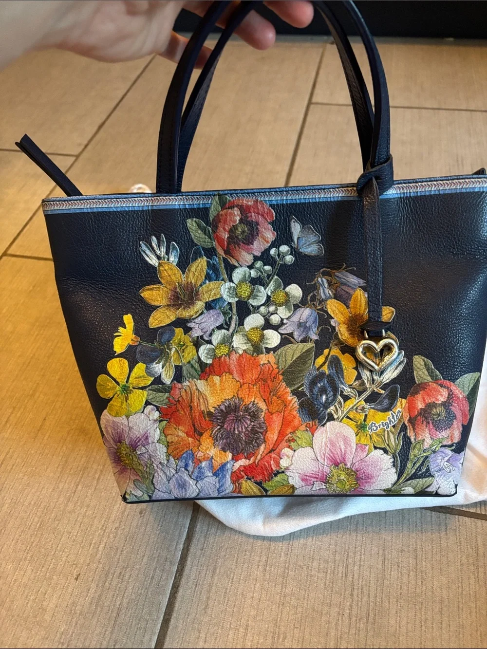 Brighton Mabel Small Tote - Handbag Navy Leather Floral